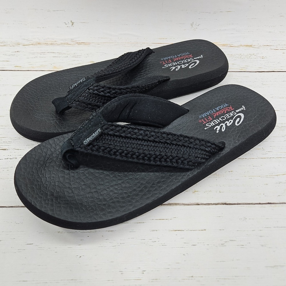 Skechers Cali Asana Hidden Valley Womens 10 Black Thong Sandals Flip Flop 119107